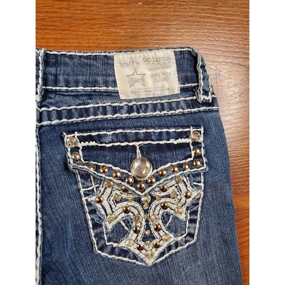 LA Idol Women's/Juniors Capri Jeans Bling Embellished Distressed size 5 (29x18) - Picture 5 of 7